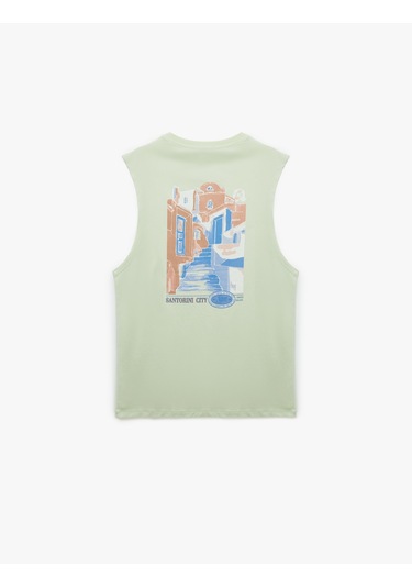 Koton Bisiklet Yaka Pamuklu Kolsuz Arkası Baskılı Atlet Yeşil 5sam30016mk Yeşil