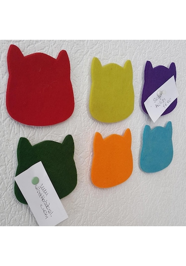 Kedi Tasarımlı Keçe Panolar Arkası Yapışkanlı 6 Adet Renkli Set