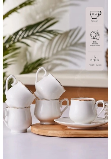 Emsan Beykoz 6 Kişilik Kahve Fincanı Takımı 90 ML Beyaz