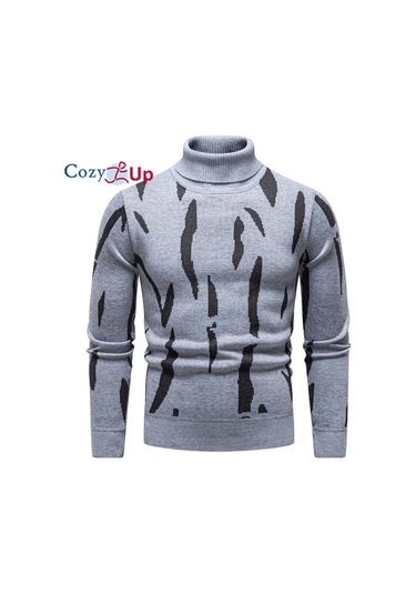 Cozy Up Erkek Kalınlaştırılmış Ve Kabarık Yüksek Yaka Kazak Açık Gri