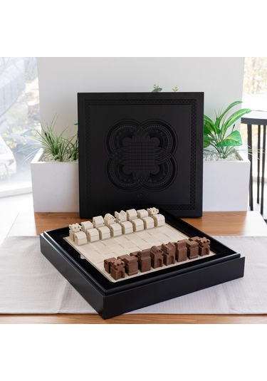 Çaturanga Satranç Takımı Kahverengi-krem Taşlı