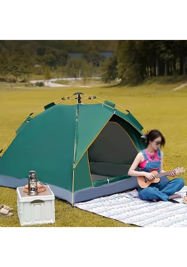 Çift Kapılı Otomatik Kurulum Kamp Çadırı 3 Kişilik Kolay Kurulum Piknik Plaj Çadır 200x150x125cm Yeşil