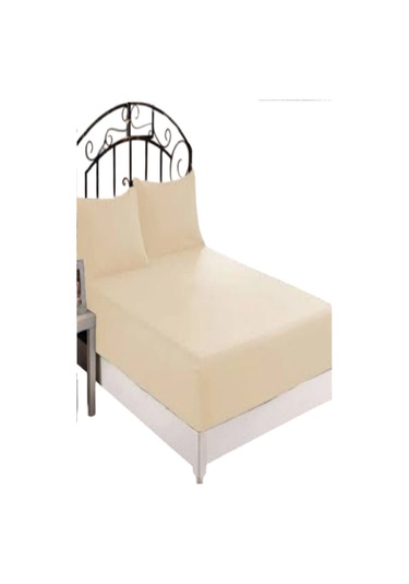 Altın Karma Çift Kişilik İnce Penye Lastikli Çarşaf 150x200 Cm 2 Adet Yastık Kılıflı Krem