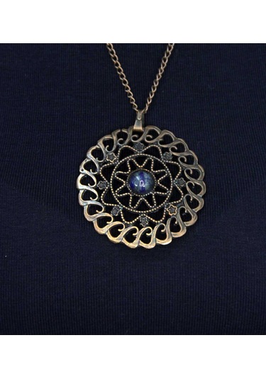 Doğal Taş Labradorit Doğal Taşlı Yuvarlak Model Antik Kadın Kolye Euk47lps Mavi