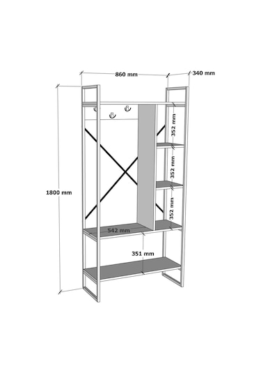Aria Vestiyer Dekoratif Askılık Portmanto Çok Amaçlı Raf Beyaz