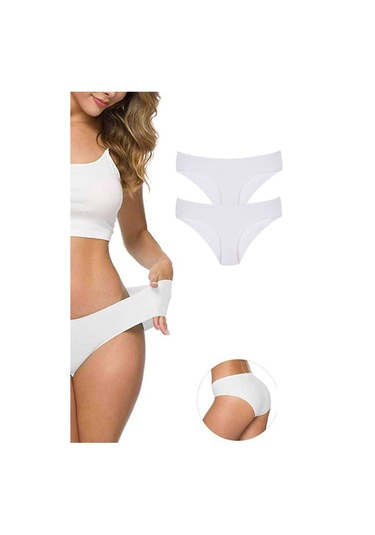 2 Adet Kadın Dikişsiz Lazer Kesim Esnek İz Yapmayan Külot Beyaz Çok Renkli