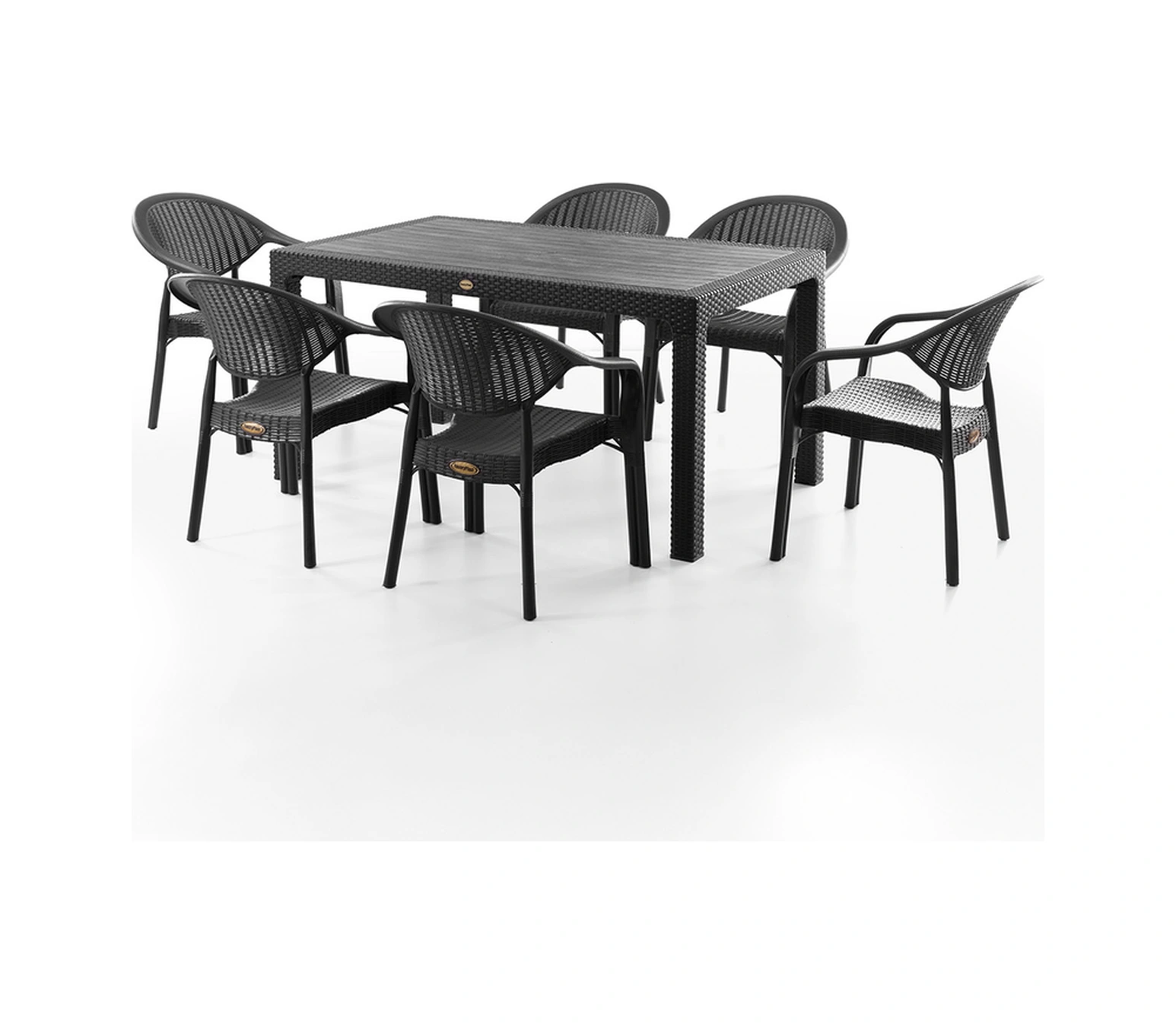 Bamboo 6 Kişilik Rattan Masa Sandalye Takımı Siyah Siyah