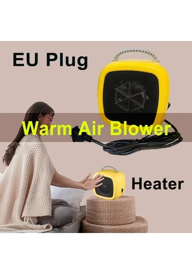 Trendooze Mini Masaüstü Fan Isıtıcı Düğme Anahtarı Saplı Ev Isıtıcı 10cm Beyaz