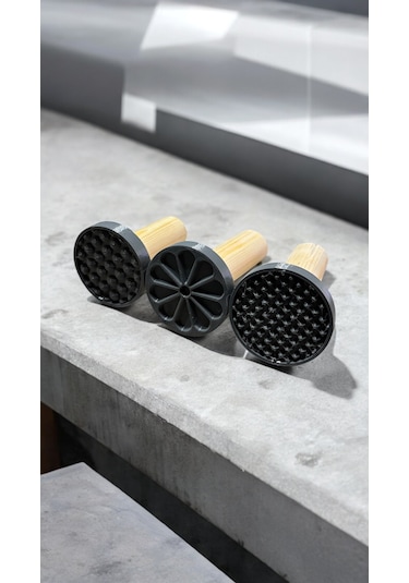 Desenli Kurabiye Aparatı Gri 3'lü Set