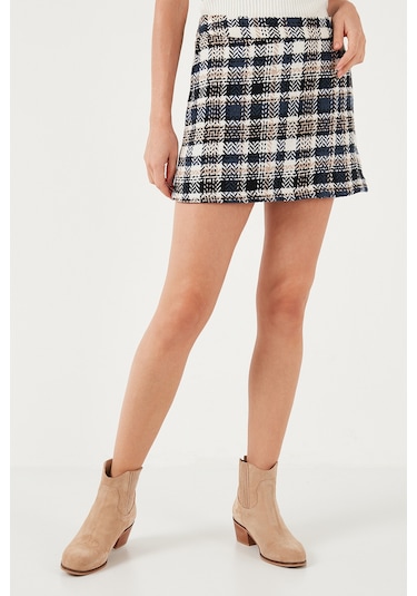 Lela Pamuk Karışımlı Regular Fit Kışlık Bayan Şort Etek 61100015 Ekru-Lacivert