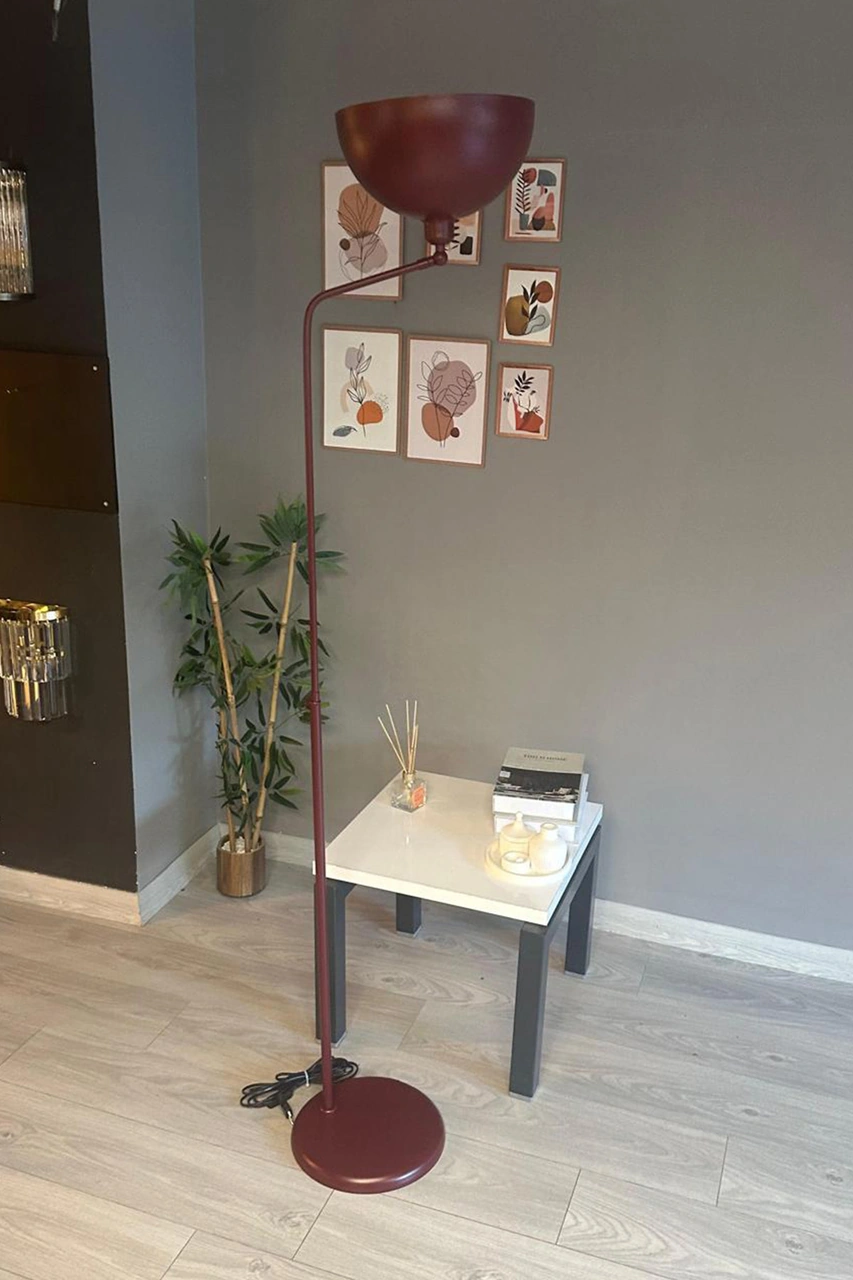 Vişne Çürüğü Lambader Hareketli Başlık Dekoratif Metal Oturma Odası Çalışma Odası Zemin Bordo