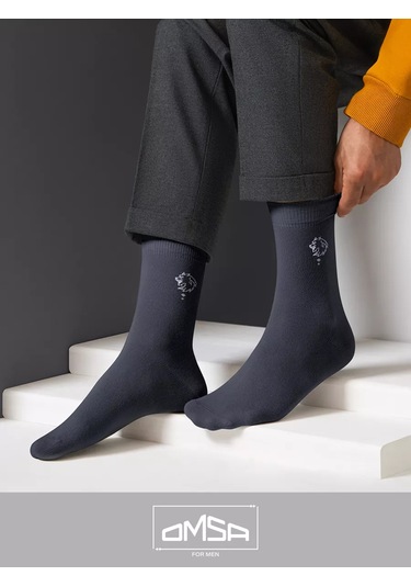 Omsa Pamuklu Desenli Yüksek Çoraplar 5 Çift Set 104594712 Koyu Gri