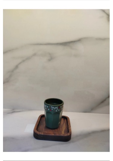 Ahşap Sunumluk Fincan Seti Yeşil