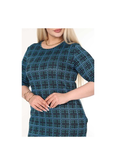 Çift Cepli Kışlık Büyük Beden Esnek Elbise 43b-2634 Desenli