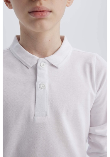 DeFacto Erkek Çocuk Polo Yaka Pike Basic Düz Uzun Kollu Tişört L0288A625SPWT34