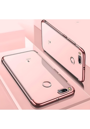 Xiaomi Mi 5x Kılıf Dört Köşeli Lazer Silikon Kılıf Rose Gold