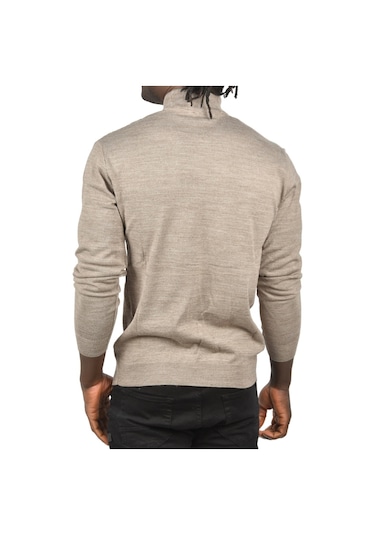 Deepsea Erkek Vizon Dar Kesim Baklava Desenli Yarım Boğazlı Yaka Triko Yarım Balıkçı Yaka Kazak 2505506 Vizon