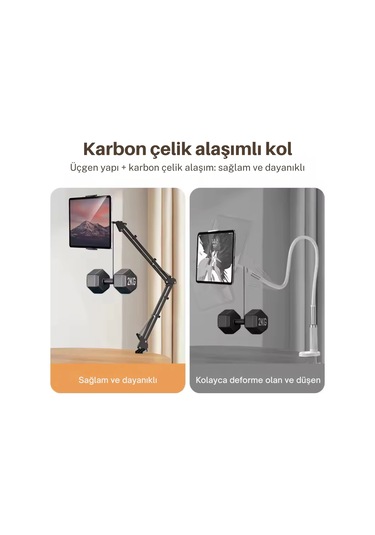 Shopytech Metal 360 Uzun Kol Tablet/telefon Standı Kelepçeli Masa/yatak Başlığı Tutucu 6 -12.9 Uyum 1 Adet