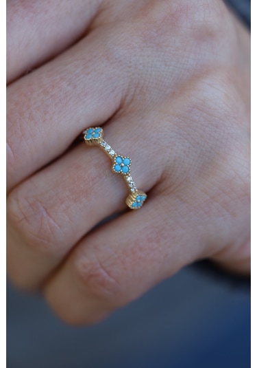 Yenigün Kuyumculuk 14 Ayar Altın Firuze Taş Detaylı Taşlı İnce Yüzük Yzk26490