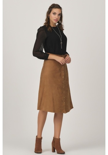 Shahiqa Kadın Önü Çıtçıtlı Suni Süet Etek