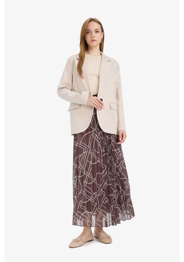 DeFacto Desenli Pilise Şifon Maxi Tesettür Etek E5454AX25SPBN318