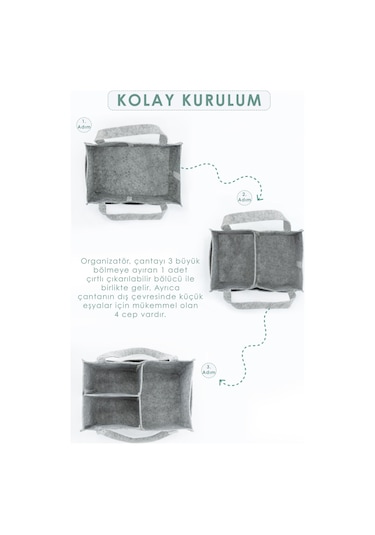 Mordesign Keçe Anne Bebek Bakım Çantası Yenidoğan Alt Açma Değiştirme Için Organizer Taşınabilir Düzenleyici Gri Zg948 Gri