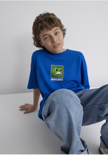 Mavi - Minecraft Baskılı Mavi Tişört 6610342-82491 Mavi