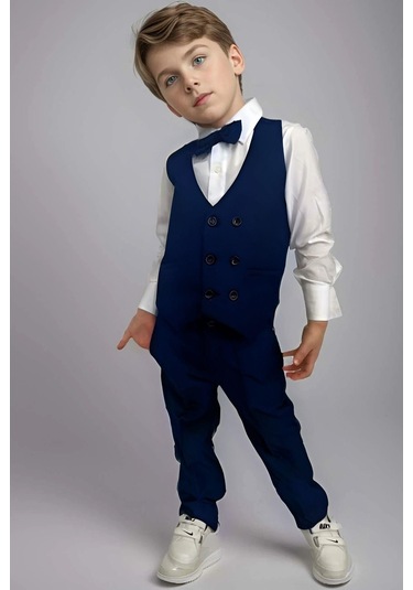 Riccotarz Erkek Bebek Takım Elbise Lacivert Yelekli Alt Üst Takım 001