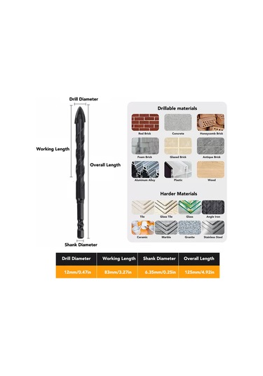 Yifomall Yüksek Kaliteli 7'li Karbür Uçlu Seramik Matkap Ucu Seti, Hex Tasarım, 4 Oluklu, Taşınabilir Saklama Kutusu