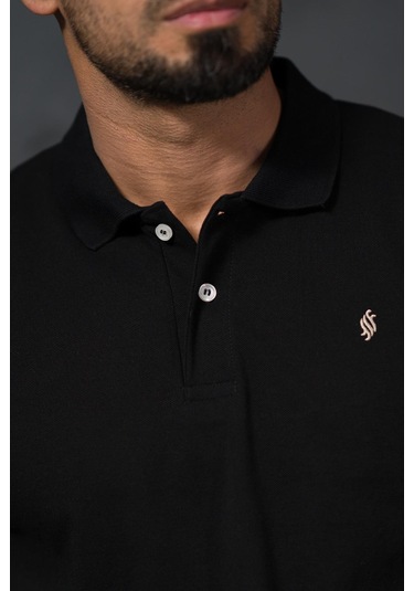 San&fa Regular Fit Polo Yaka Uzun Kol Pamuklu Baharlık Sweatshirt Siyah