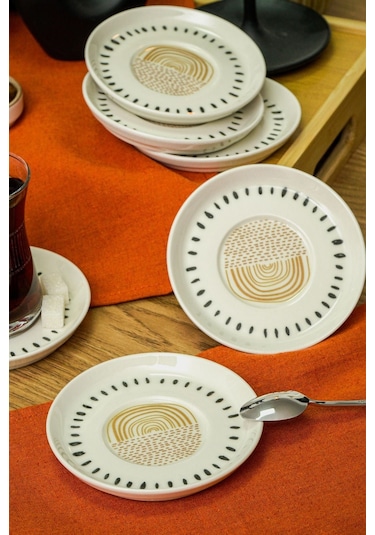 Heda Porselen Yakamoz Porselen Çay Tabağı Kırık Beyaz 12 CM 6'lı Beyaz