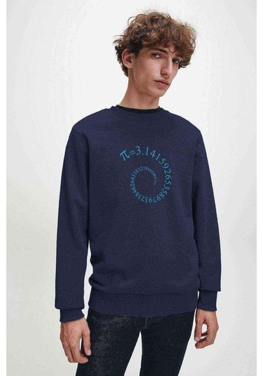 14 Mart Dünya Pi Günü Baskılı Indigo Erkek Örme Sweatshirt (528482584)