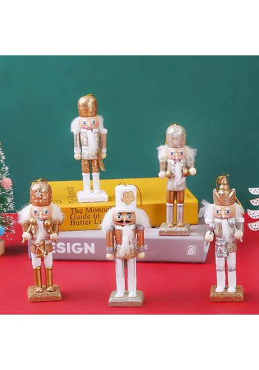 Vintage Ahşap Fındıkçı Figürü 5 Adet Yeni Yıl Ağaç Süsü