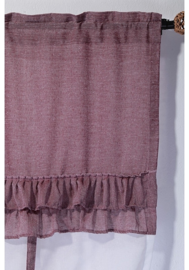 Country Style Potlu Perde Çift Fırfırlı Bordo