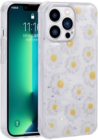 Ardemix İphone 13 Pro Max Uyumlu Simli Desenli Kamera Korumalı Parlak Popy Kılıf-pan Pansm-ya