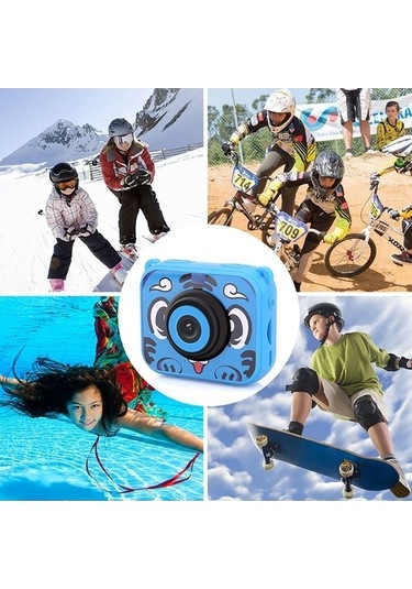 Ulzyvf Çocuklar İçin Dijital Aksiyon Kamerası 1080p 12mp Su Geçirmez 30m Pil Noel Hediyesi Mavi Mavi