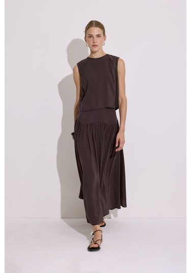 Modal Kolsuz Kısa Bluz Acı Kahve Acı Kahve