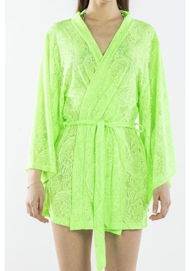 Nicoletta Yeşil Kadın Pareo Kaftan Sabahlık Dantelli Yeşil