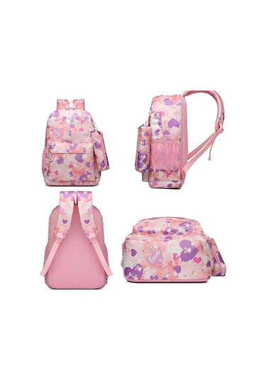 3pcs /set Sweet Casual Travel Backpack Large Capacity Primary And Secondary School Students Schoolbag Black