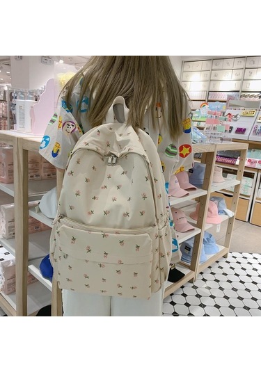 Kadınlar İçin Moda Çiçekli Sırt Çantası Su Geçirmez Sırt Çantası Genç Büyük Kapasiteli Öğrenci Okul Çantası Seyahat Kızlar White Beyaz
