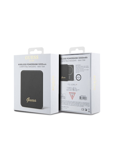 Guess Lisanslı Magsafe Şarj Özellikli Metal Yazı Logolu Powerbank 5000mah 15w Siyah