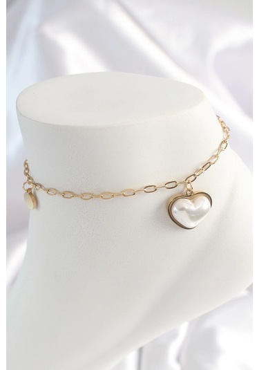 316l Çelik Gold Renk Zincir Model 3d İnci Kalp Model Kadın Halhal Çok Renkli