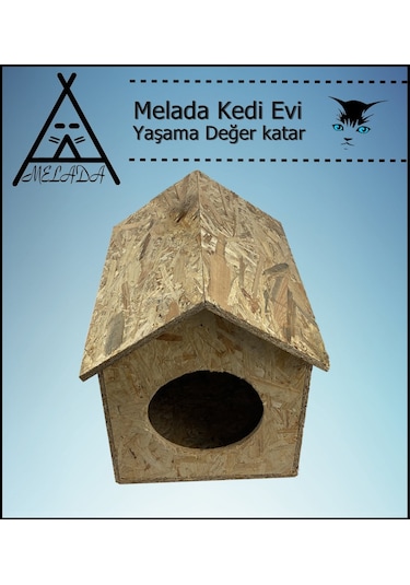 Melada Kedi Evi Dış Ortam Uygun Ahşap Kedi Evi Osb 39x32x30 Cm