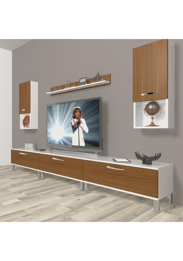 Decoraktiv Eko 270da Slm Krom Ayaklı Tv Ünitesi Tv Sehpası Beyaz - Siyah