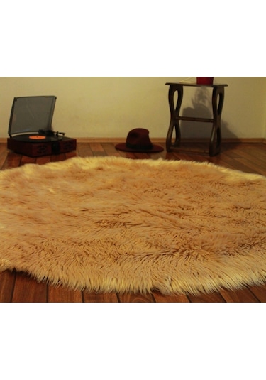 Tappeto Akrilik Kuzu Kürkü Yuvarlak Halı Camel