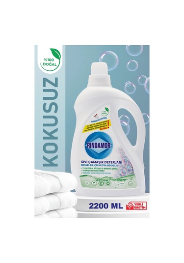 % 100 Doğal Bitkisel Sıvı Çamaşır Deterjanı - Beyazlar İçin Ultra Beyazlık - Kokusuz 2200 ML