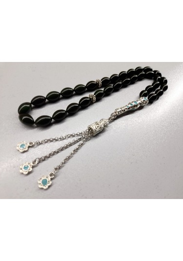 Soma Tesbih Hareli Koyu Yeşil Sıkma Kehribar Tesbih 8 x 12 CM