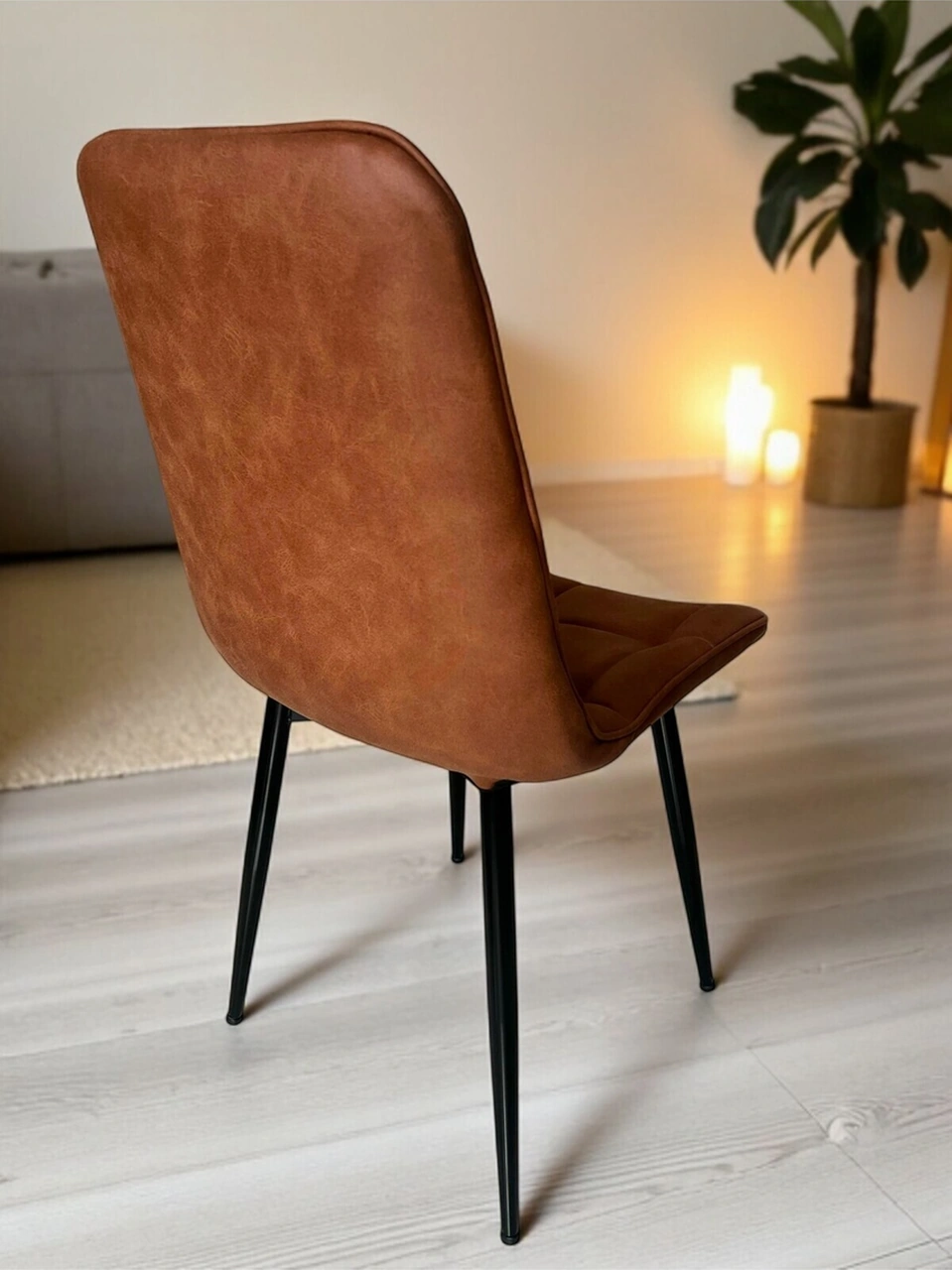 Dengema Bahar Sandalye 2 Adet Modern Yemek & Mutfak Sandalyesi, Kahverengi Kumaş - Metal Siyah Ayak Kahverengi