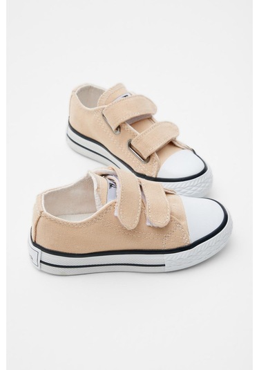 Kauçuk Taban Keten Cırtlı Çocuk Unisex Bej Spor Ayakkabı Tbh1450 Bej