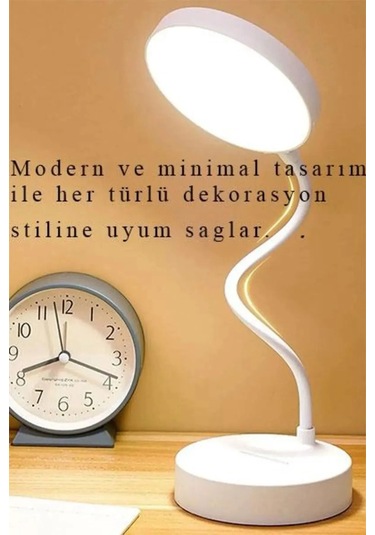 Şarjlı Dokunmatik 3 Kademe 20 Led Çalışma Okuma Işığı Flexible Berlin Masa Lambası Beyaz Beyaz